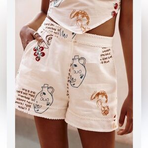 NWT Caroline Constas Embroidered Recipe Linen White Shorts Size 8 Frutti Di Mare